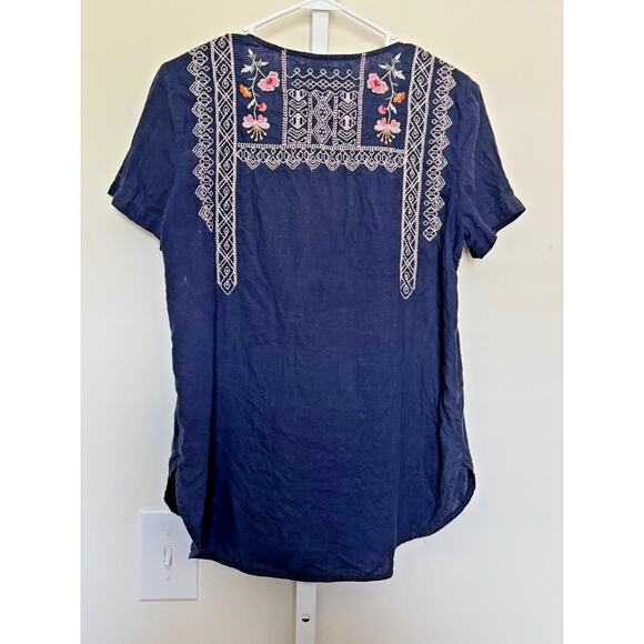 Johnny Was Embroidered Top Size XS Deep Plum Floral Embroidery Linen Blend Boho - Picture 7 of 8